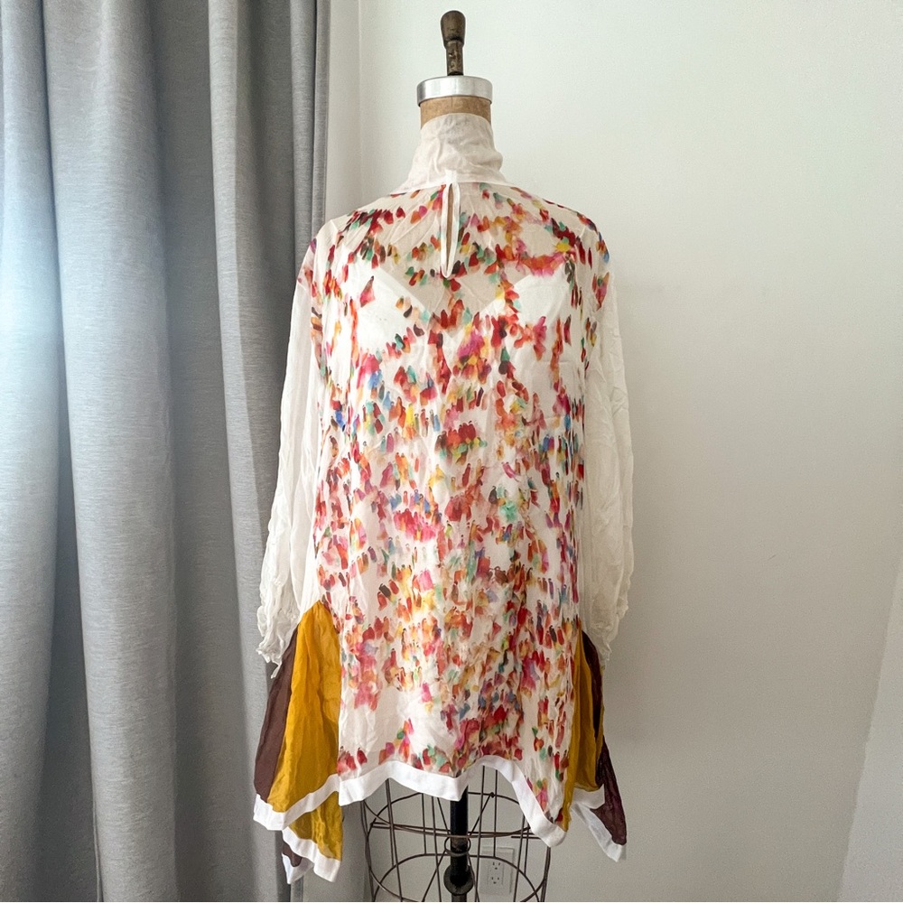 Rainbow feather print silk chiffon dress size S
